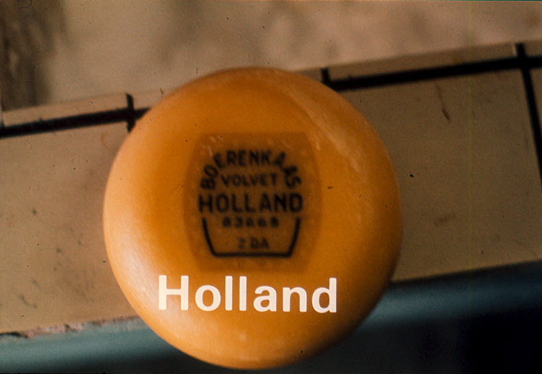 a wheel of cheese with the word holland